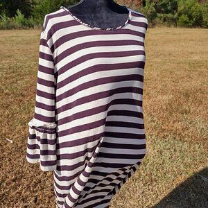 CBOCS (Cracker Barrel) Deep Purple/Cream Striped Dress Size L (NWT)